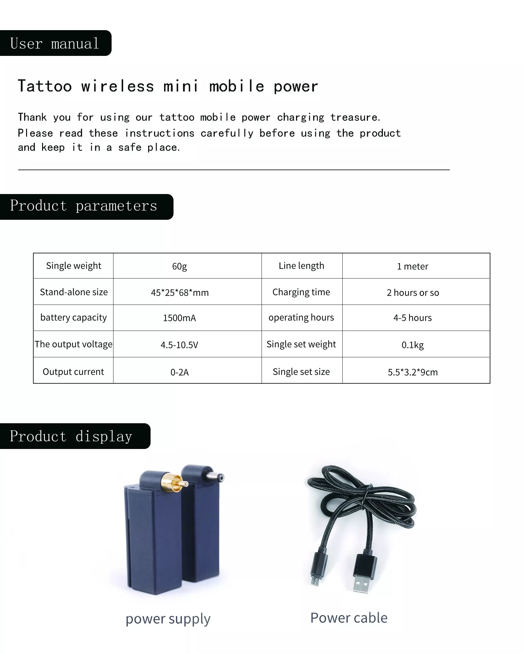 Wireless Tattoo Power Supply Portable Power Bank for Tattoo Machine