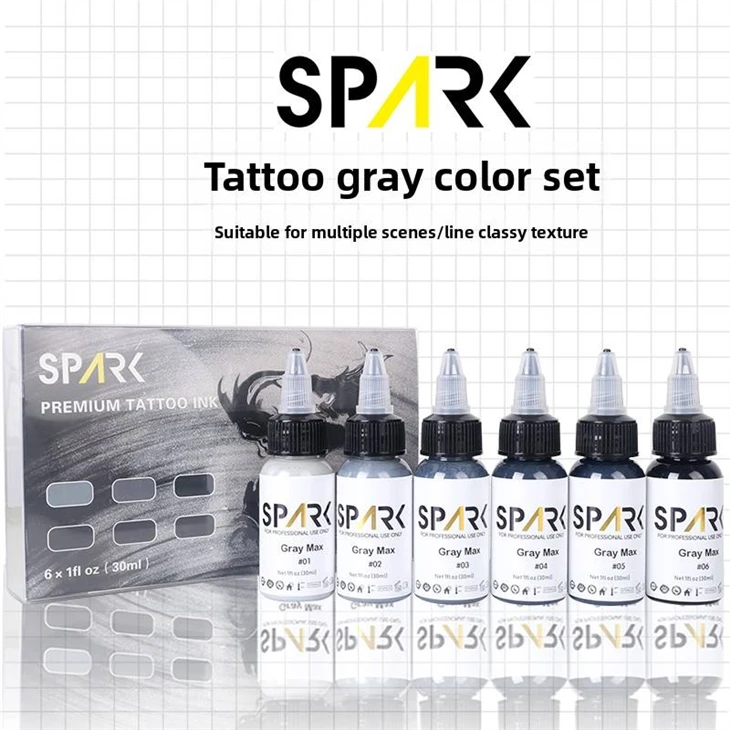 Professionell Spark Gray Tattoo Ink Set 30 ml/1oz Organisk flytande pigmentuppsättning Artist Anpassad permanent makeup bläck
