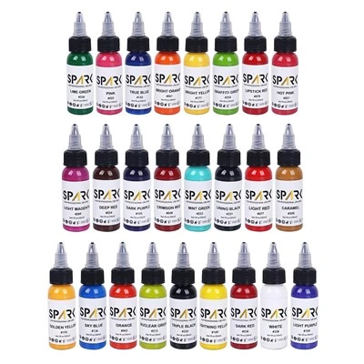 Spark High - End 1oz Premium Fast Smoo, den permanenta anpassade 25 färguppsättningar Spark Tattoo Ink för kroppskonst och tatuering