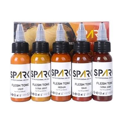 Spark Professional Premium 30 ml Organic 5-Color Skin Tone Set Tattoo bläck för permanent smink och kroppskonst