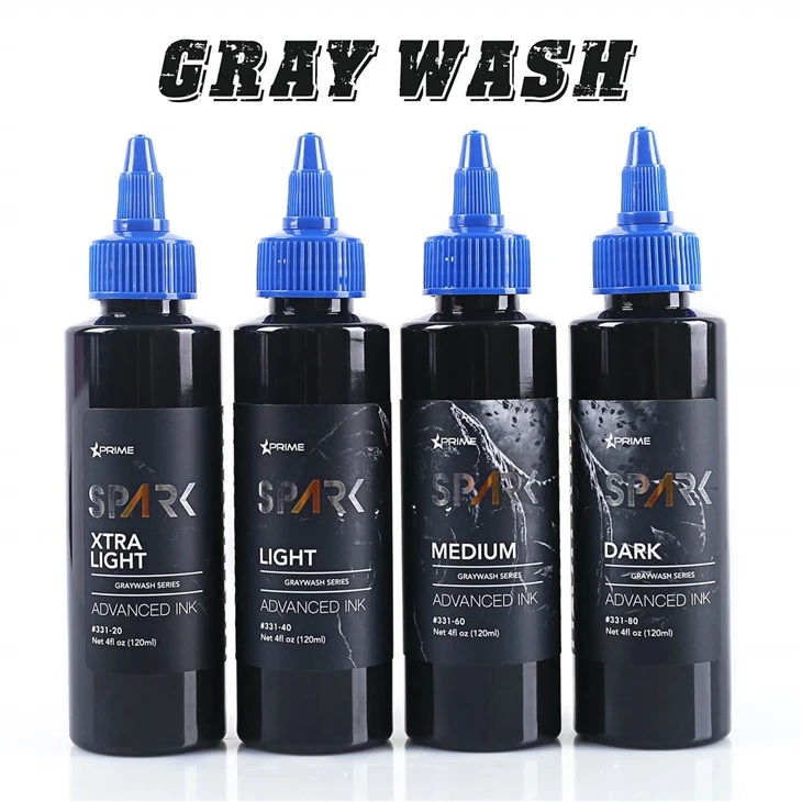 Spark 120 ml Professional Graywash Tattoo Ink Set för tatuering och kroppskonst