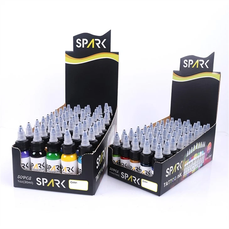 50 färgset Blyfri tatueringsbläck Spark Tattoo Ink Set Professionell tatueringsbläckdisplay