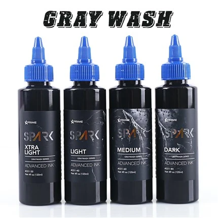 Spark Greywash Tattoo Ink - 4 Oz Bottle Set