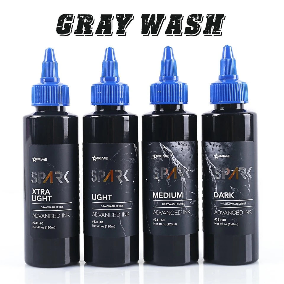 Spark Greywash Tattoo Ink - 4 Oz Bottle Set
