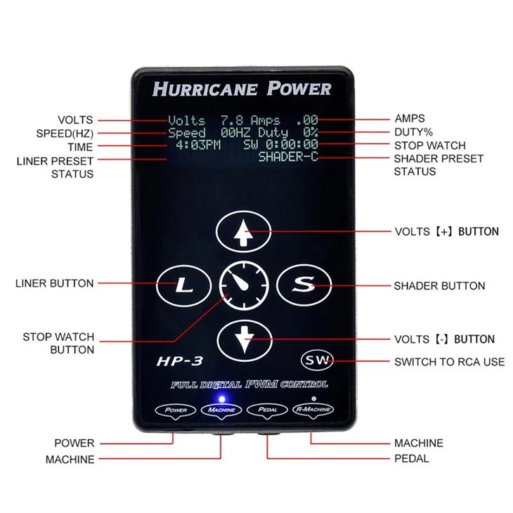 Tattoo Power Supply Digital Tattoo Power Supply För Tatueringsmaskiner